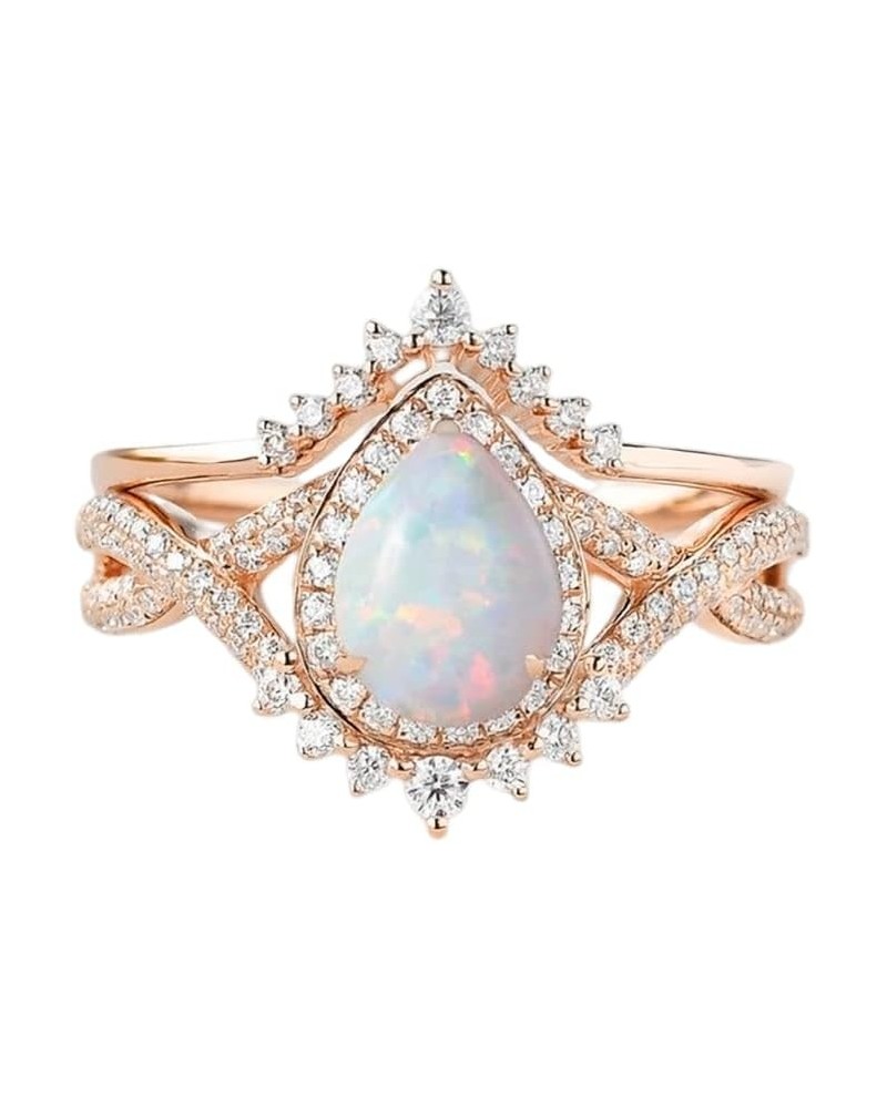 S925 10k 14k 18k Rose White Yellow Gold 1.5ct Pear Shaped Opal Engagement Rings for Women Opal & Moissanite Bridal Set Vintag...