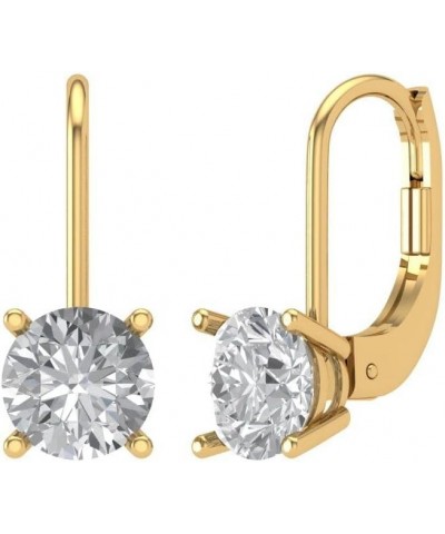 1Ct Brilliant Round Cut - Drop Dangle Earrings - Clear Simulated Diamond - 14K Yellow Gold - Lever Back Yellow Gold $60.14 Ea...