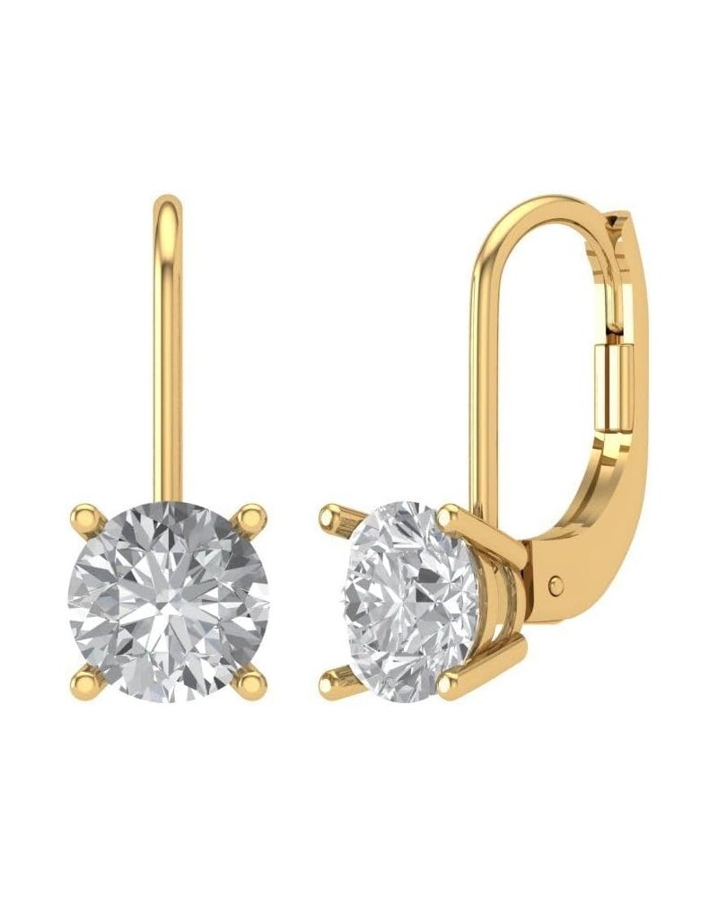 1Ct Brilliant Round Cut - Drop Dangle Earrings - Clear Simulated Diamond - 14K Yellow Gold - Lever Back Yellow Gold $60.14 Ea...