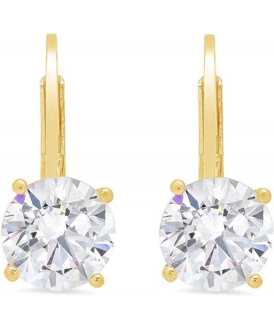 1Ct Brilliant Round Cut - Drop Dangle Earrings - Clear Simulated Diamond - 14K Yellow Gold - Lever Back Yellow Gold $60.14 Ea...