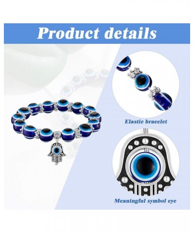 6 Pieces Evil Eye Bracelet Hamsa Blue Beaded Charm Stretch Bracelet Hand of Fatima Turkish Lucky Evil Eye Bracelet for Protec...