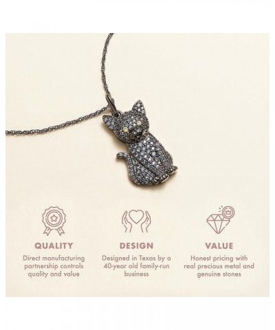 Cat Necklace for Women, Genuine Cubic Zirconia Kitten Pendant Charm, Jewelry Gift for Cat Lovers, Premium Sterling Silver Cha...