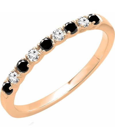 Alternating Round Black & White Diamond Stackable Women's Wedding Ring in Gold 8.5 14k - Metal Stamp Rose Gold $110.49 Bracelets