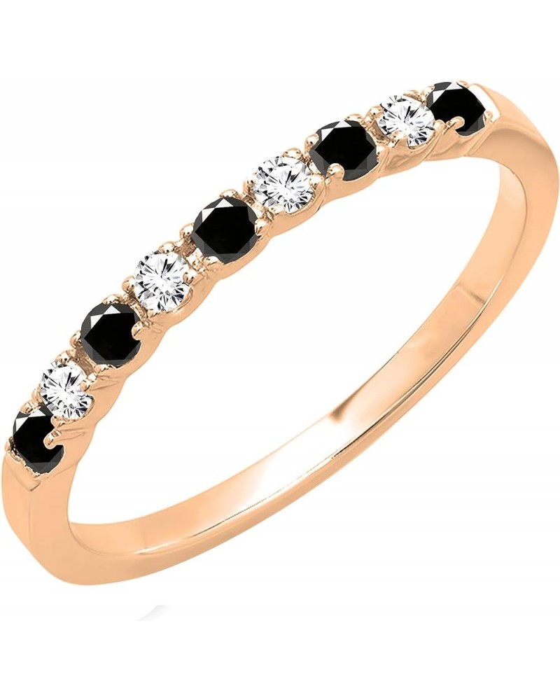 Alternating Round Black & White Diamond Stackable Women's Wedding Ring in Gold 8.5 14k - Metal Stamp Rose Gold $110.49 Bracelets