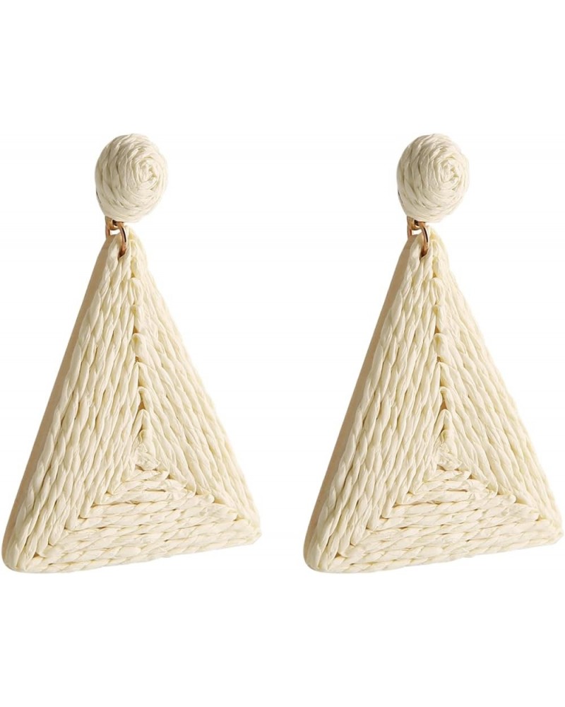 Raffia Drop Earrings for Women,Boho Drop Handmade Straw Earrings,Triangle Dangle Drop Earrings for Girl Creamywhite $5.71 Ear...