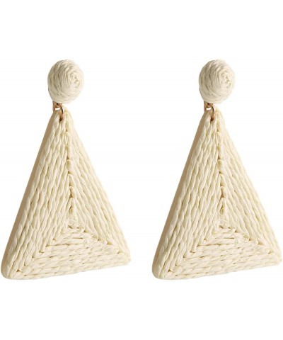 Raffia Drop Earrings for Women,Boho Drop Handmade Straw Earrings,Triangle Dangle Drop Earrings for Girl Creamywhite $5.71 Ear...