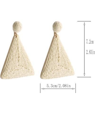 Raffia Drop Earrings for Women,Boho Drop Handmade Straw Earrings,Triangle Dangle Drop Earrings for Girl Creamywhite $5.71 Ear...