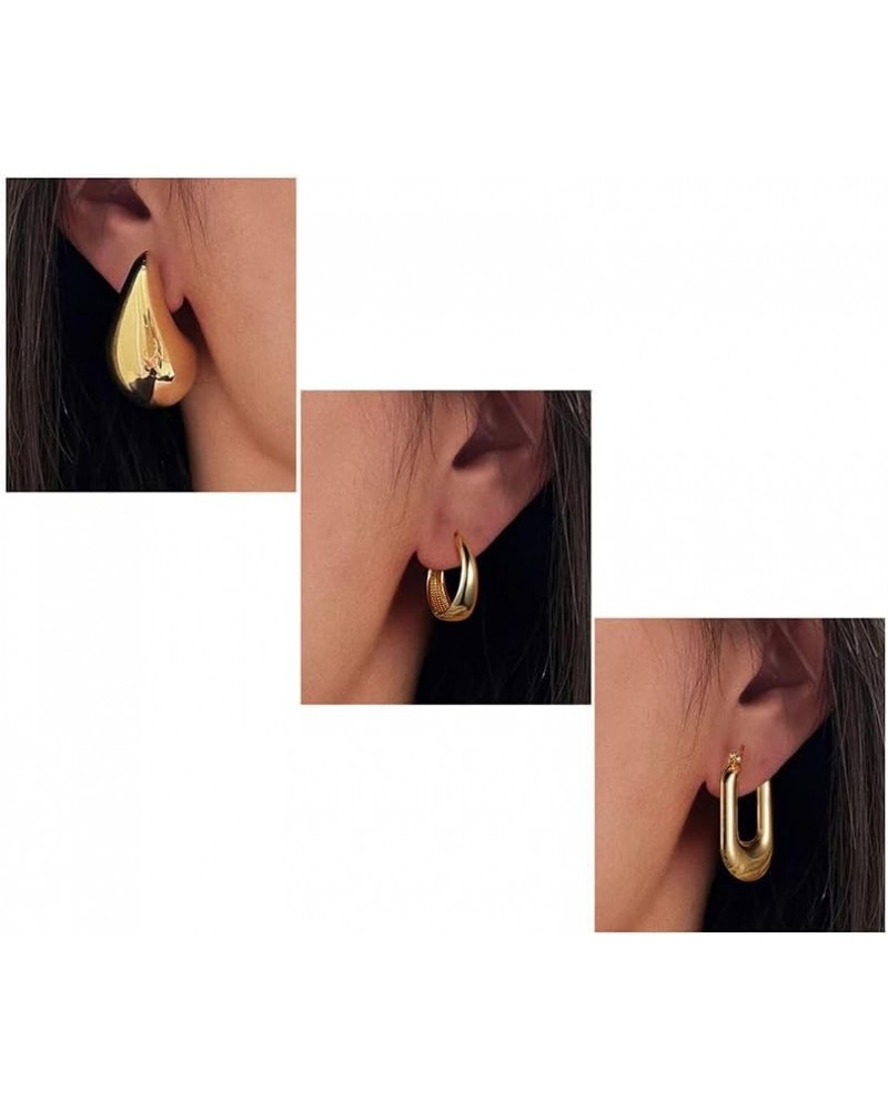 Gold Hoop Earrings for Women Trendy - 3/6/9 Pairs Chunky Thick Gold Hoop Earrings Set for Women Girls Huggie Hoop Twisted Lig...