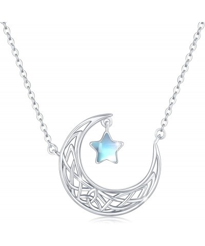 Crescent Moon and Sun Necklace 925 Sterling Silver Moonstone Pendant Necklace Celtic Jewelry Gift for Women star 1 $16.45 Nec...