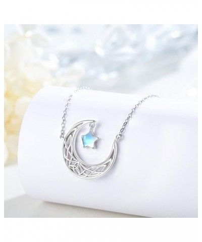 Crescent Moon and Sun Necklace 925 Sterling Silver Moonstone Pendant Necklace Celtic Jewelry Gift for Women star 1 $16.45 Nec...