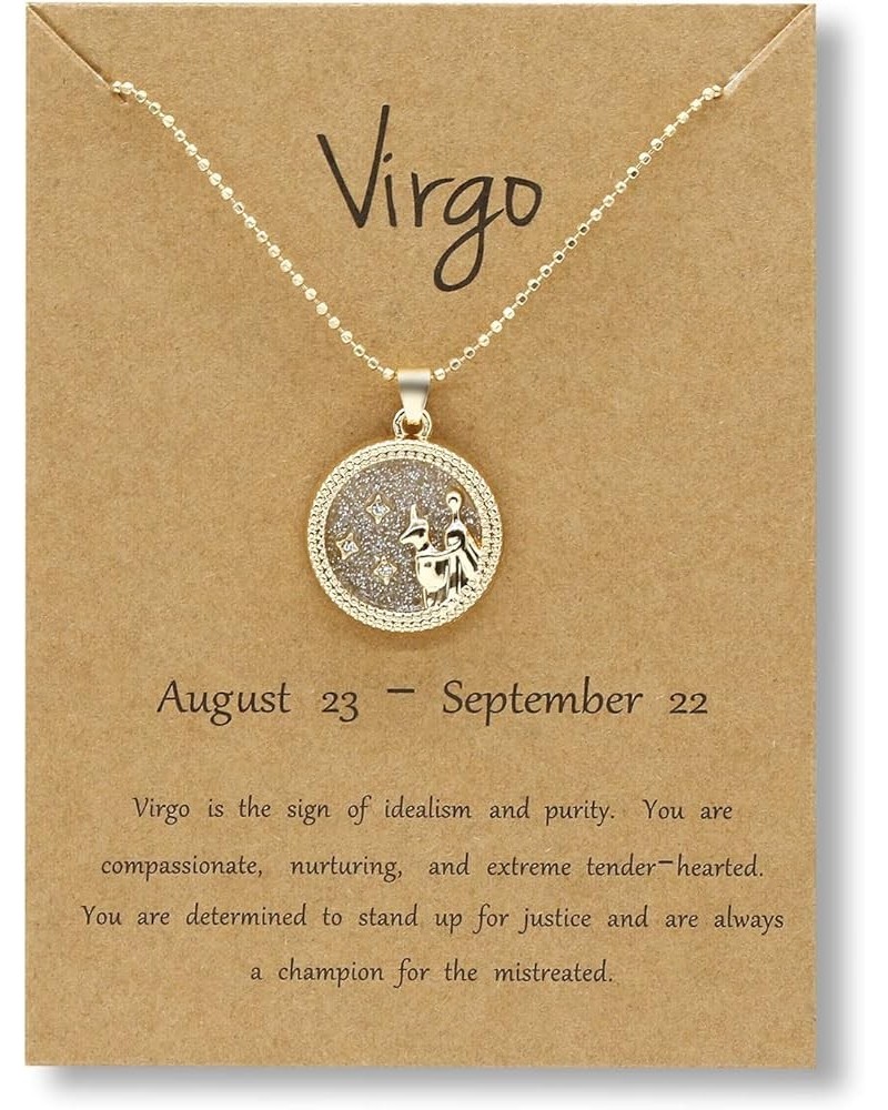 Zodiac Coin Embossed Necklace Graduation Gifts for Her Disc 12 Constellation Astrology Horoscope 14K Gold Plated Crystal Roun...