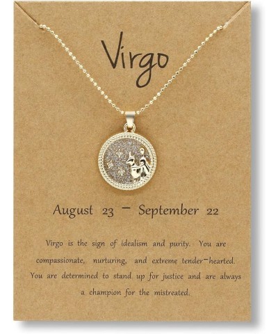 Zodiac Coin Embossed Necklace Graduation Gifts for Her Disc 12 Constellation Astrology Horoscope 14K Gold Plated Crystal Roun...