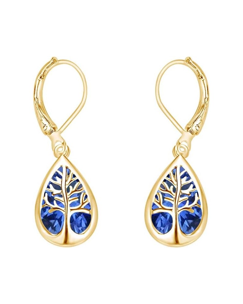 Tree Of Life Drop Earrings In 14k Gold Over Sterling Silver Yellow Gold Over : Simulated Sapphire $24.80 Earrings