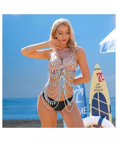 Rhinestone Body Chain Jewelry for Women - Metal Boho Backless Bikini Shoulder Chain Bra Layered Summer Beach Body Jewelry Acc...