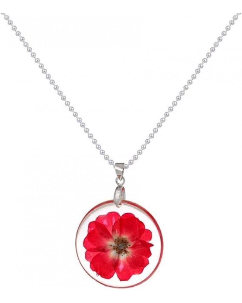 Women Pressed Natural Daisy Flower Resin Pendant Necklace Fuchsia with Silver Chain $8.95 Others