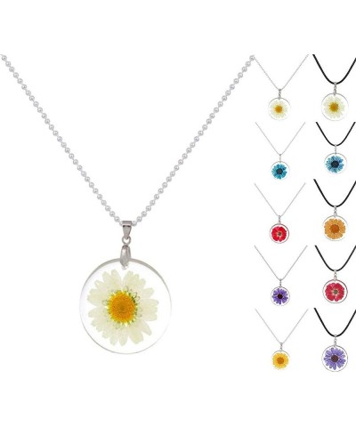 Women Pressed Natural Daisy Flower Resin Pendant Necklace Fuchsia with Silver Chain $8.95 Others