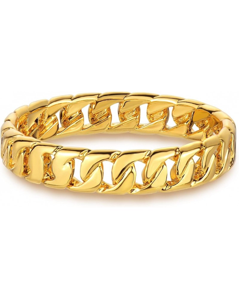 Gold Chain Ring for Women Cuban Link 14K Gold Plated Minimalist Stack 4MM Wide Band Finger Jewelry Size 6-8 $11.39 Rings