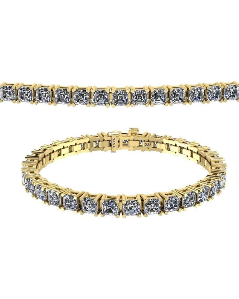 NANA Asscher Cut Tennis Bracelet 7" or 8" Solid Sterling Silver & Pure Brilliance Zirconia 13.00ctw-53.00ctw 7" yellow gold p...