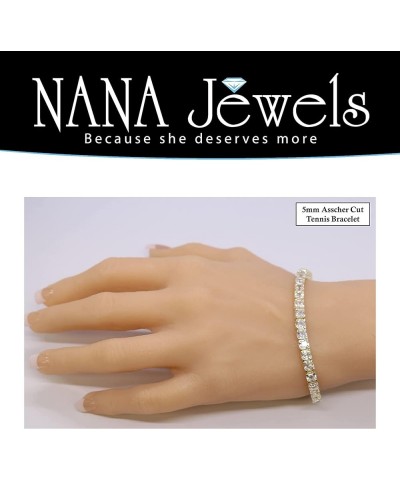 NANA Asscher Cut Tennis Bracelet 7" or 8" Solid Sterling Silver & Pure Brilliance Zirconia 13.00ctw-53.00ctw 7" yellow gold p...