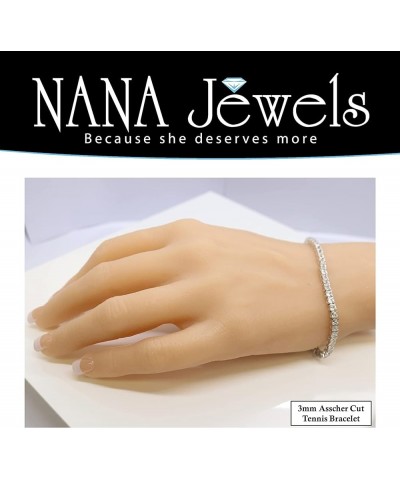 NANA Asscher Cut Tennis Bracelet 7" or 8" Solid Sterling Silver & Pure Brilliance Zirconia 13.00ctw-53.00ctw 7" yellow gold p...