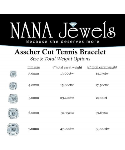 NANA Asscher Cut Tennis Bracelet 7" or 8" Solid Sterling Silver & Pure Brilliance Zirconia 13.00ctw-53.00ctw 7" yellow gold p...