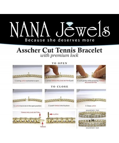 NANA Asscher Cut Tennis Bracelet 7" or 8" Solid Sterling Silver & Pure Brilliance Zirconia 13.00ctw-53.00ctw 7" yellow gold p...