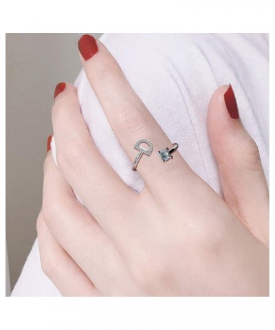 Initial Letter Ring for Women Girls Silver Stackable Alphabet Rings with Initial Adjustable Crystal Inlaid Initial Rings Brid...