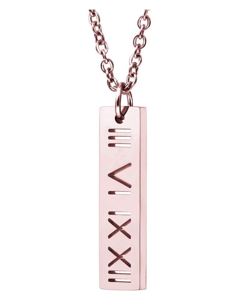 Personalized 925 Sterling Silver Vertical Roman Numeral Bar Necklace Custom Cut Out Date Rose Gold $23.96 Necklaces