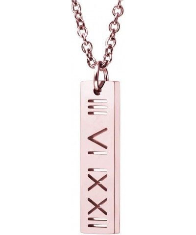 Personalized 925 Sterling Silver Vertical Roman Numeral Bar Necklace Custom Cut Out Date Rose Gold $23.96 Necklaces