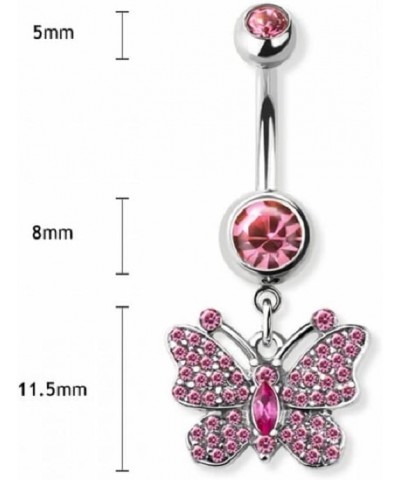 14GA 316L Stainless Steel Pink CZ Crystal Butterfly Dangling Belly Button Ring Gold Tone $9.73 Body Jewelry