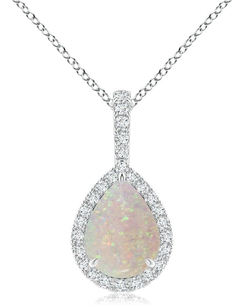 Natural Opal Halo Solitaire Pendant Necklace for Women, Girls in 14K Solid Gold/Platinum | October Birthstone | Jewelry Gift ...