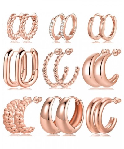 9 Pairs Silver Gold Hoop Earrings for Women Girls Set,Small 14K Gold Plated Lightweight Huggie Earrings Hypoallergenic Chunky...