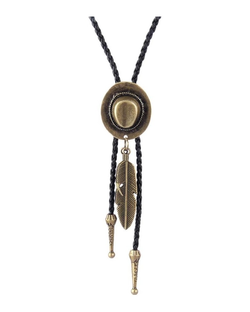 Bolo tie- Handmade Hat Feather Western Cowboy Black Vintage Pendant for Women,Men Bronze $9.49 Necklaces