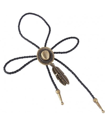 Bolo tie- Handmade Hat Feather Western Cowboy Black Vintage Pendant for Women,Men Bronze $9.49 Necklaces