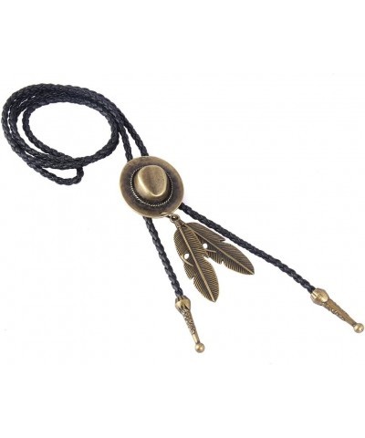 Bolo tie- Handmade Hat Feather Western Cowboy Black Vintage Pendant for Women,Men Bronze $9.49 Necklaces