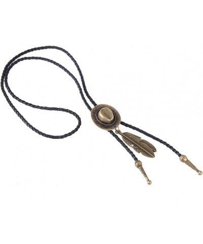 Bolo tie- Handmade Hat Feather Western Cowboy Black Vintage Pendant for Women,Men Bronze $9.49 Necklaces