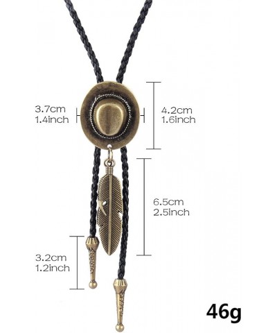 Bolo tie- Handmade Hat Feather Western Cowboy Black Vintage Pendant for Women,Men Bronze $9.49 Necklaces