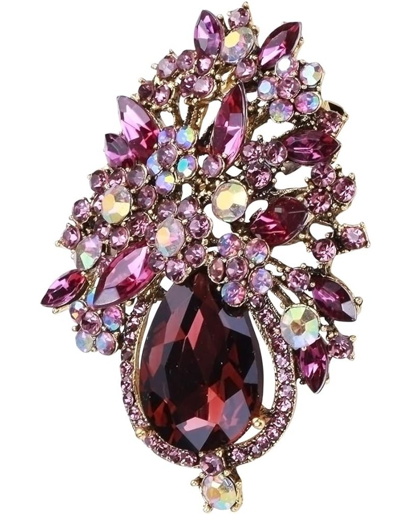 Vintage Wedding Bridal Big Crystal Rhinestone Brooch Pin Banquet Jewelry Gold Tone Purple $9.35 Brooches & Pins