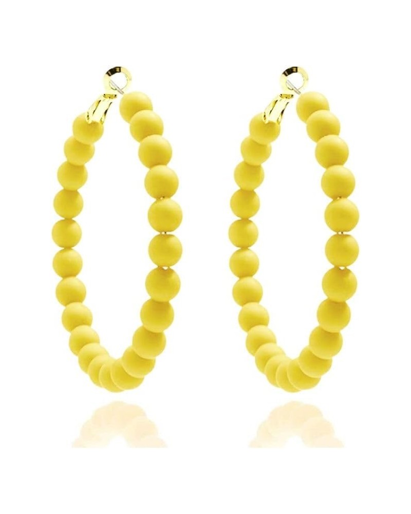 Acrylic Circle Round Beaded Hoop Earrings Bohemian Chic Colorful Resin Beaded Hoop Earrings for Womem Yellow $6.26 Earrings