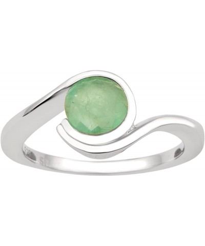 Bar-Set Solitaire 6mm Round Natural Gemstone Bypass Ring for Women in 925 Sterling Silver - Various Birthstone Emerald $23.95...