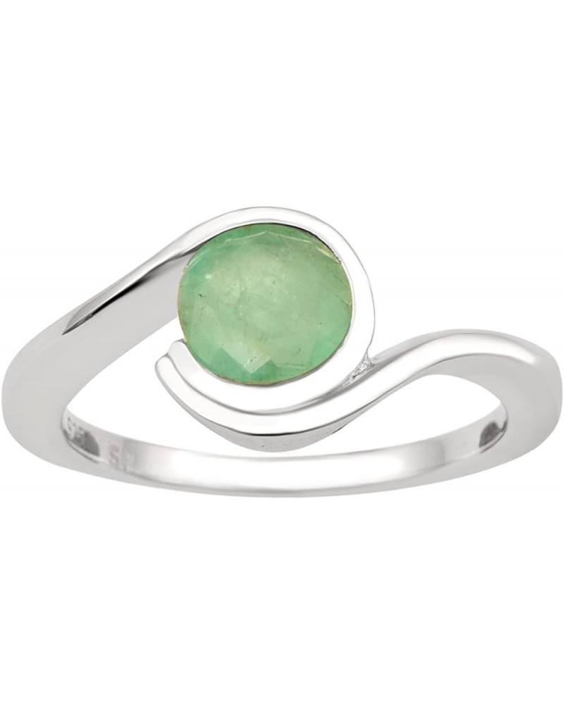 Bar-Set Solitaire 6mm Round Natural Gemstone Bypass Ring for Women in 925 Sterling Silver - Various Birthstone Emerald $23.95...