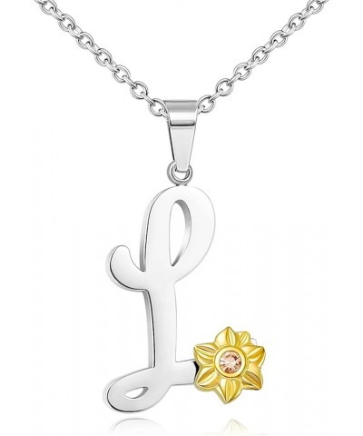 Initial Necklaces for Girls Alphabet Silver Necklace for Teens Gold Sunflower Simple Necklace for Women L $7.60 Necklaces