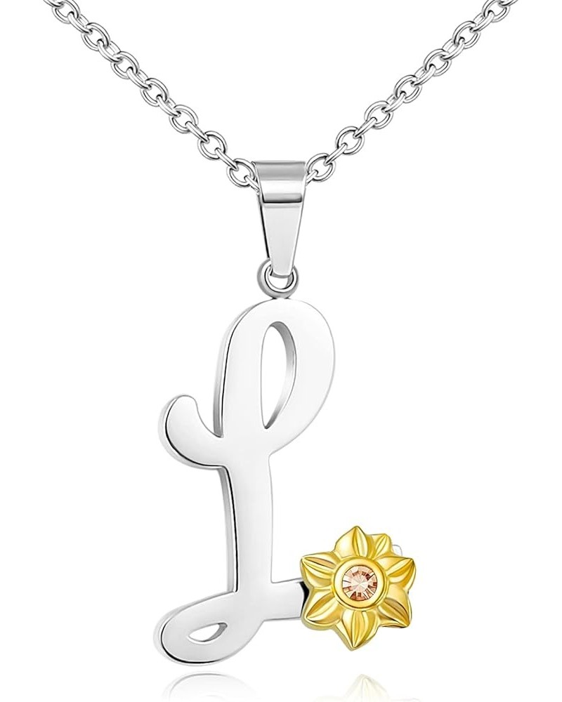 Initial Necklaces for Girls Alphabet Silver Necklace for Teens Gold Sunflower Simple Necklace for Women L $7.60 Necklaces