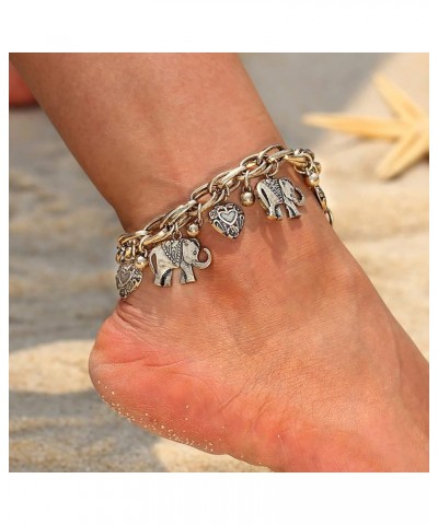 Ankle Bracelets for Women Vintage Elephant Heart Bracelet Bohemian Love Heart Elephant Animal Tassel Anklet Bracelets Charmin...