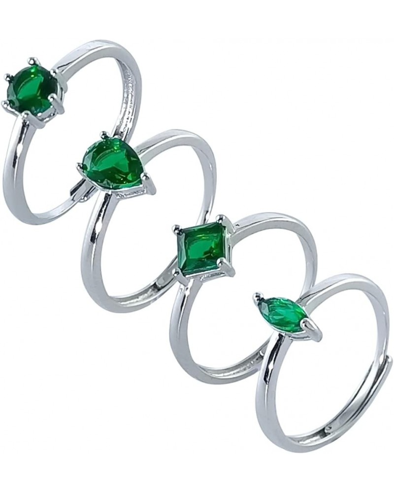 JIANGXIN 925 Sterling Silver Adjustable size Ring sets for Women Girls with Birthstone Jewelry green $17.22 Rings