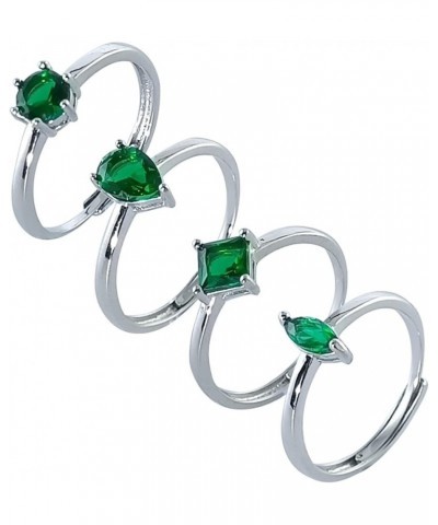 JIANGXIN 925 Sterling Silver Adjustable size Ring sets for Women Girls with Birthstone Jewelry green $17.22 Rings