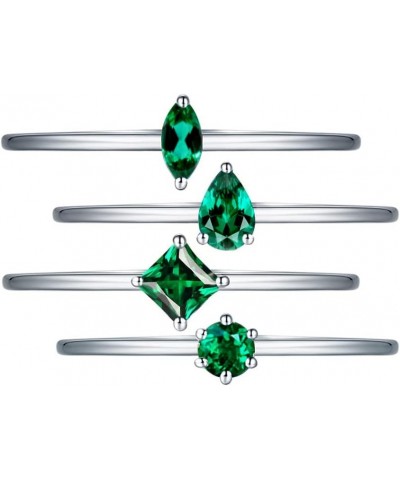 JIANGXIN 925 Sterling Silver Adjustable size Ring sets for Women Girls with Birthstone Jewelry green $17.22 Rings