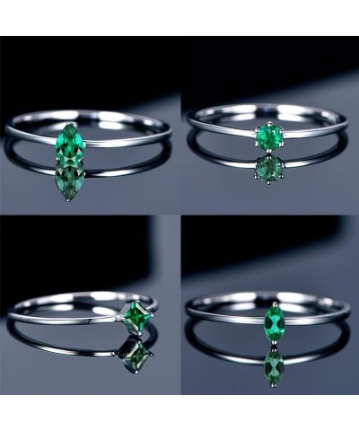 JIANGXIN 925 Sterling Silver Adjustable size Ring sets for Women Girls with Birthstone Jewelry green $17.22 Rings