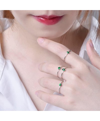 JIANGXIN 925 Sterling Silver Adjustable size Ring sets for Women Girls with Birthstone Jewelry green $17.22 Rings