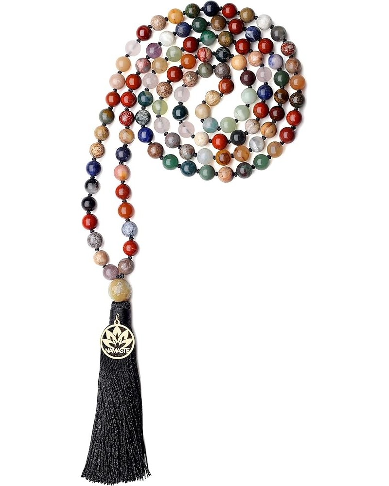 Hand Knotted Tassel 108 Beads Stone Mala Necklace Multi-Color Stone $22.26 Necklaces